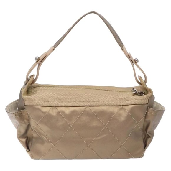 CHANEL Paris Biarritz Shoulder Bag Coated Canvas Beige Silver CC Auth BA4004 - Picture 2 of 15